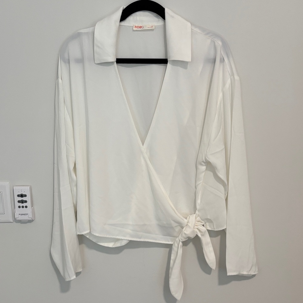 Elegant Cream Wrap Blouse